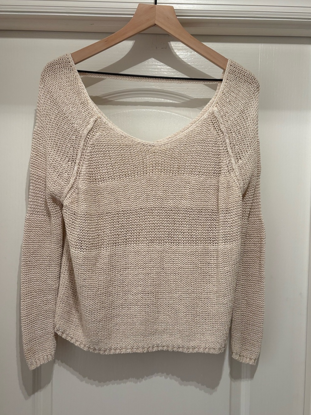 Women’s Free People tan striped weave knit sweater scoop back size M